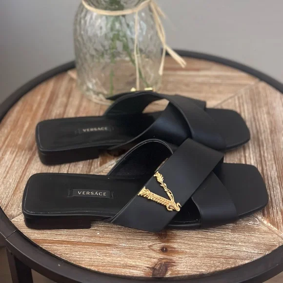 Versace Virtus Leather Sandals Size 38 - Picture 3 of 10